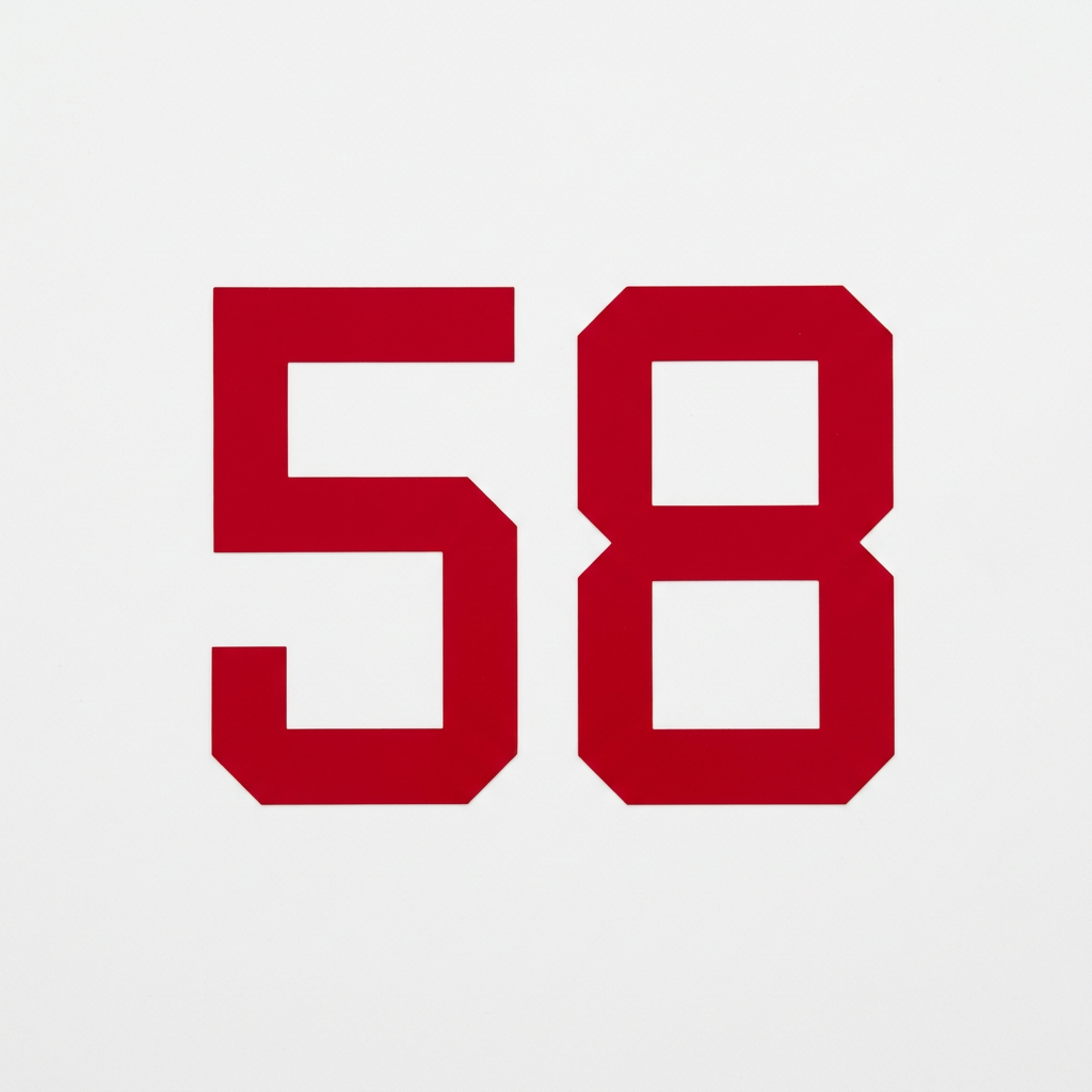 Red number 58 on white background